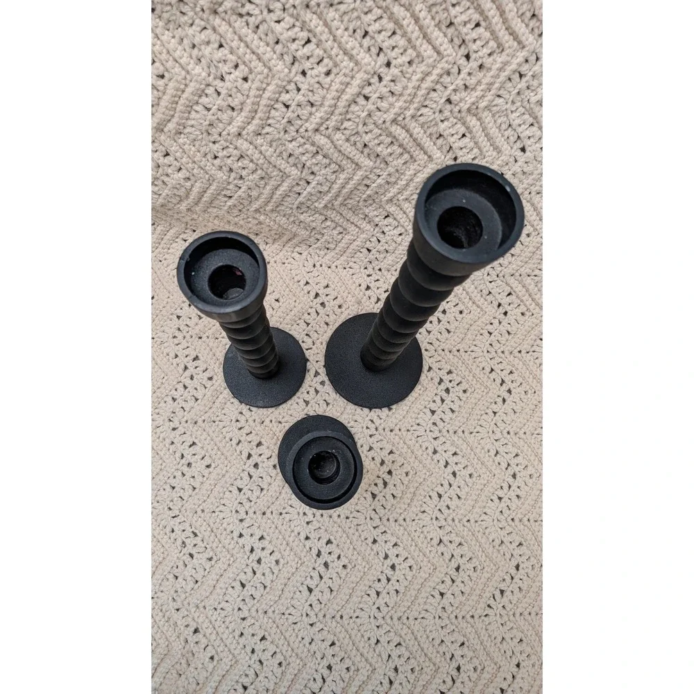 IKEA BESTIGA Black Bubble Taper Candle Holder Set of 3 Cast Aluminum Modern